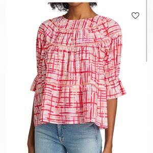 Merlette Sol of Tiered Blouse in a berry crosshatch print Size XL